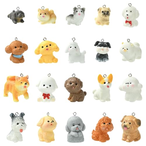 Stiesy 20 Pcs Dog Charms Resin 3D Animal Charm Cute Pet Doggy Dangle Charms for Jewelry Making Bracelet Crafting - color: Dog-20pcs--20 style