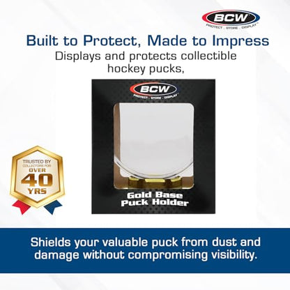 BCW Hockey Puck Display Case with Gold Base | High Impact Polystyrene