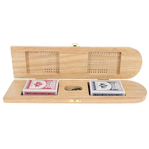 Pacific Shore Games Wooden Cribbage Board Game Set, Continuous 3 Track for 2-3 Players with Card Storage - color: Natural
