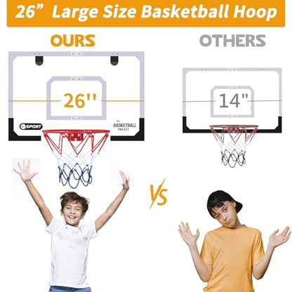 Upgrade Basketball Hoop Set - Extra Large 26" x 17" Pro Indoor Basketball Hoop for Door & Wall with 2 Balls, Complete Accessories, Basketball Toy Gift Perfect for Boys Girls Teens Adults - style: 26"x17" Basketball board