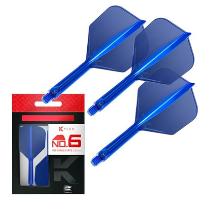Target Darts K Flex Integrated Dart Flight and Shaft, No.6 | 3-Pack K-Flex - No. 6, Kflex Precision-Molded 2-in-1 Dart Flights and Dart Shaft | Professional Dart Accessories - color: Blue, size: Intermediate (26mm)