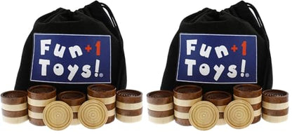 Fun+1 Toys! Classic Wood Checkers Stackable Pieces - Set of 26 Total Checkers Pieces in a Velvet Drawstring Storage Pouch. Each Piece 1.125-Inch Wide and in Brown/Natural Colors. (Pack of 2) - size: 1.125 inches by 1.125 inches (Pack of 2)