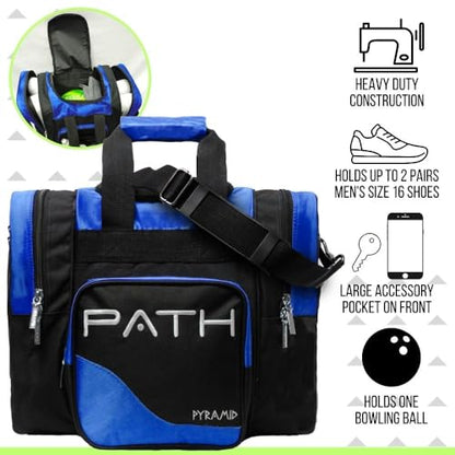 Pyramid Path Pro Deluxe Single Bowling Ball Tote - Holds One Ball, One Pair Shoes Up to Mens 15 - color: Royal Blue