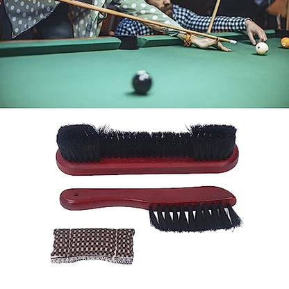Septpenta Billiard Table Rail Brush Cleaning Tool, Billiard Table Brush Set with Cue Cleaning Cloth, Made of PVC and Solid Wood, for Wooden Billiard Accessories Kit(Burgundy) - color: Burgundy