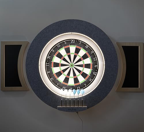 Dart Board Cabinet Set with LED Light; Bristle Dartboard, Built in LED Light, Darts and Chalkboards - color: Black