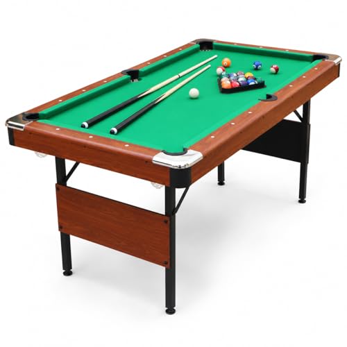6ft Pool Table for Adults, Wooden Foldable Billiard Tables with Chrome-Plated Corners&Stable Steel Adjustable Legs, 6 Foot Pool Tables No Assembly Required, Includes Full Accessory Kit - color: Green