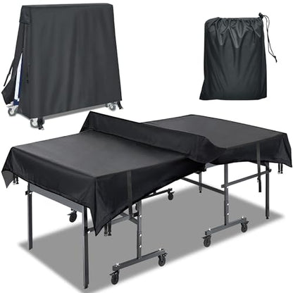 Ping Pong Table Cover Heavy Duty 600D Oxford Waterproof Outdoor Table Tennis Cover Universal for 9x5 FT Foldable Tables, Windproof Buckles, Side Zip Opening, All Weather Protection - size: Folded & Flat