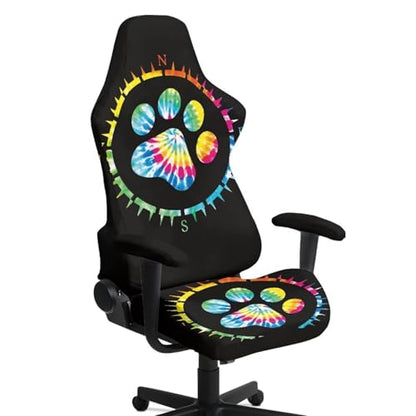 Colorful Paw Print Computer Gaming Chair Cover Slipcover Attached Arms Stretchable Breathable Ergonomic Office Chair Cover Cat Scratch Proof Non Slip Gaming Chairs Covers for Gamer Room Deco - color: Colorful Big Paw Print