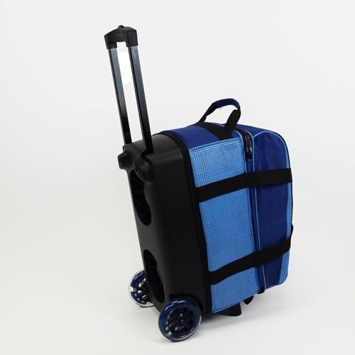 ELITE Deluxe 2 Ball Bowling Bag with 5" Smooth Wheels - Large Accessory Pocket, Shoe Compartment, 36" Extendable Handle - color: Navy Plaid