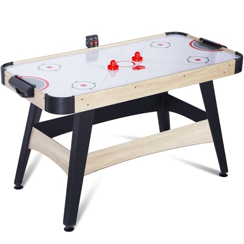 58" Air Hockey Table, Arcade Powered Air Hockey Game Table with Powerful Motor, Digital LED Scoreboard, Hockey Table Gaming Set Includes 2 Pucks & 2 Pushers for Home Game Room - color: Natural