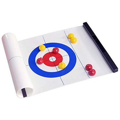 Rulbelok Table Top Fun Compact Curling Board Game Set for Adults Shuffleboard Pucks with Portable Rollers Desk for Adults