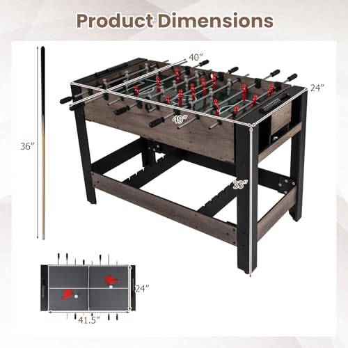 GYMAX 3 in 1 Multi Game Table, Swivel Combo Game Table with Foosball, Billiards & Table Tennis, Rod Storage Rack, Space-Saving Design for Family Night, Home, Game Room, Office