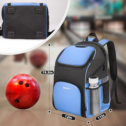 Bosynoy Bowling Backpack, Bowling Ball Bag Totes for Single Ball with Shoe Compartment & Foam Padded, Fits Shoes Up to US Mens Size 16, Grey - color: Light Blue