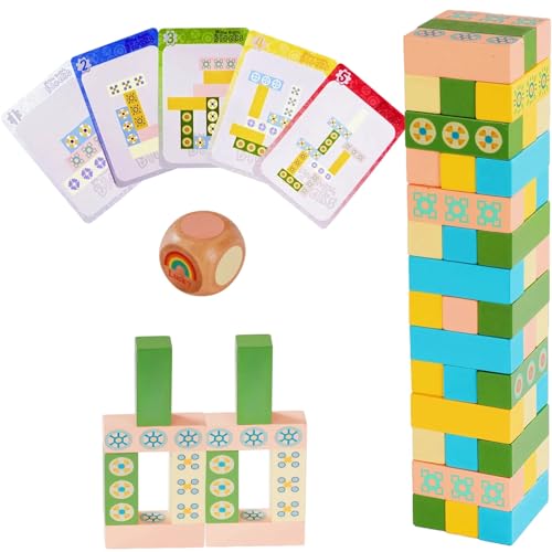 Wooden Stacking Tower Game for Kids & Adults – Educational Wooden Stacking Blocks Puzzle Game for Kids Ages 3+, Fast-Paced Family Fun for Party, Classroom & Kid Games