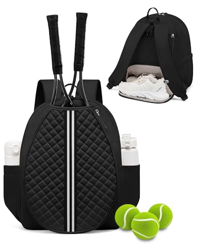 Sucipi Tennis Bag, Quilted Tennis Sling Crossbody Backpack, Water Resistant Tennis Racket Bags for Women Men, Suitable for Pickleball Tennis Badminton - color: Black, size: Large