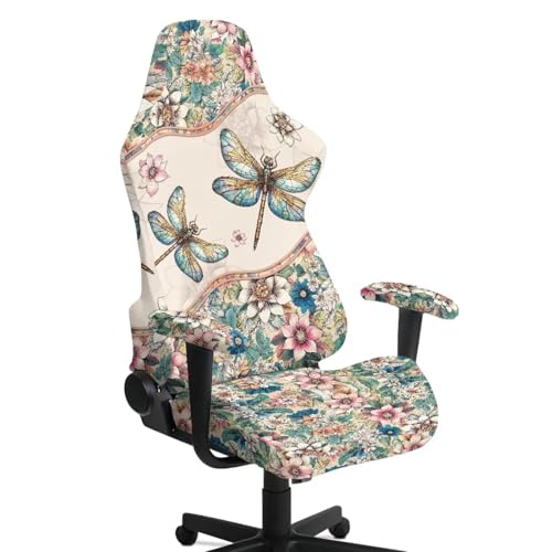 Suobstales Boho Mandala Dragonfly Pattern Gaming Chair Covers with Armrest Cover, Stretch Washable Computer Gaming Chair Slipcovers for Armchair, Swivel, Computer Boss Chair - color: Boho Mandala Dragonfly