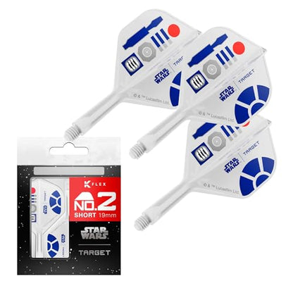 Target Darts Star Wars R2-D2 K Flex Integrated Dart Flights & Shafts | R2D2 Pack of 3 K-Flex, No.2 & No.6 | Short, Intermediate & Medium Disney Kflex Accessories - size: Short (19mm), style: No.2