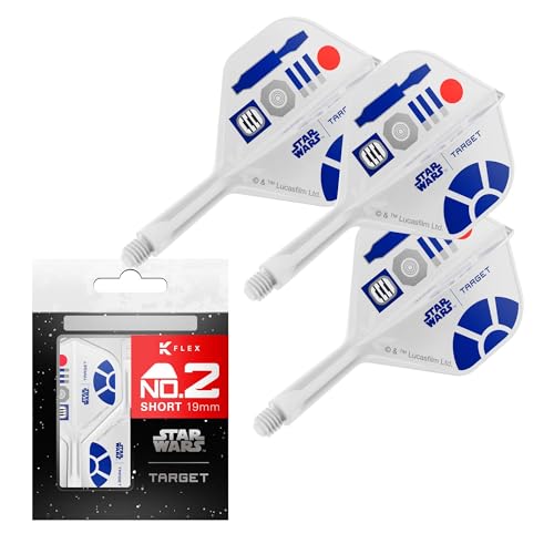 Target Darts Star Wars R2-D2 K Flex Integrated Dart Flights & Shafts | R2D2 Pack of 3 K-Flex, No.2 & No.6 | Short, Intermediate & Medium Disney Kflex Accessories - size: Short (19mm), style: No.2
