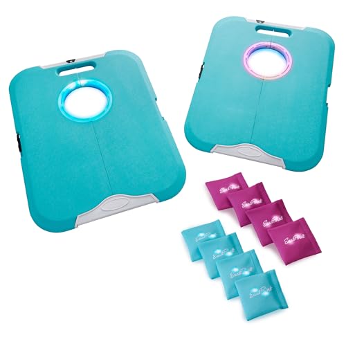 EastPoint Sports Go! Gater Cornhole – Light-Up and Travel Versions – Easy Storage & Light-Weight – Perfect for Outdoor and Indoor Play - style: Light-Up Board - Turquoise/White