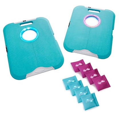 EastPoint Sports Go! Gater Cornhole – Light-Up and Travel Versions – Easy Storage & Light-Weight – Perfect for Outdoor and Indoor Play - style: Light-Up Board - Turquoise/White
