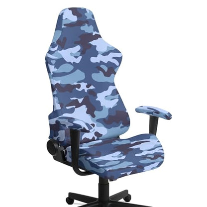 Suobstales Blue Camo Pattern Gaming Chair Covers, Stretchable Soft Thick Breathable Scratch Resistant Gaming Chair Seat Cover with 2Pcs Armrest Slipcovers - color: Blue Camo