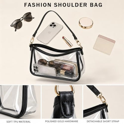 VODIU Clutch Tote Handbags with 2 Removable Straps and Zipper Closure Crossbody Bags Shoulder Purse Handbag for Women - color: Tpu-black