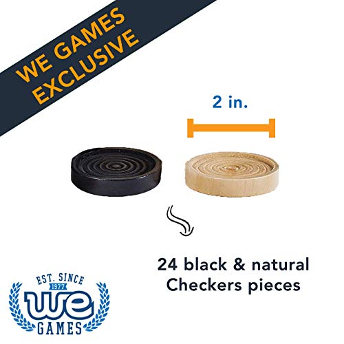 WE Games Wooden Checkers Pieces Only (2 inch), Checker Board Game & Backgammon Pieces, 24 Natural and Black Stained Stackable Ridges with a Drawstring Storage Bag, Replacement Game Piece - size: 2 inch diameter