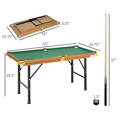 55" Portable Billiards Table with All Accessories, Foldable Pool Game Table for Whole Family Number Use with Cues, Ball, Rack, Chalk - Green - size: 55''-Foldable Pool Table Green