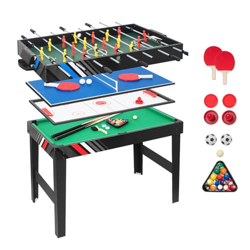 Multi Game Table 4-in-1 Combo Game Table-Foosball Table,Pool Billiards,Air Hockey & Table Tennis,Combination Table for Family Game Room, Office or Kids' Game Room