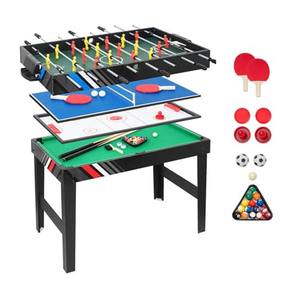 Multi Game Table 4-in-1 Combo Game Table-Foosball Table,Pool Billiards,Air Hockey & Table Tennis,Combination Table for Family Game Room, Office or Kids' Game Room