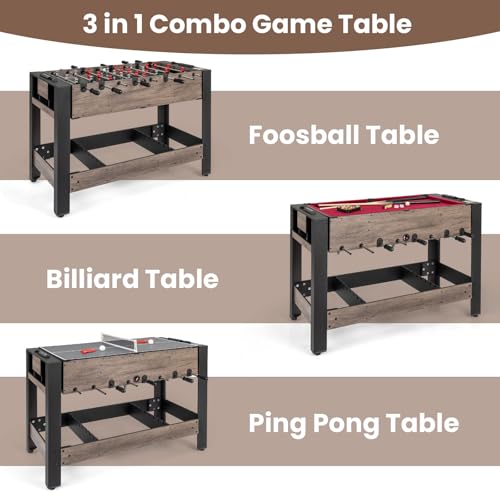 GYMAX 3 in 1 Multi Game Table, Swivel Combo Game Table with Foosball, Billiards & Table Tennis, Rod Storage Rack, Space-Saving Design for Family Night, Home, Game Room, Office