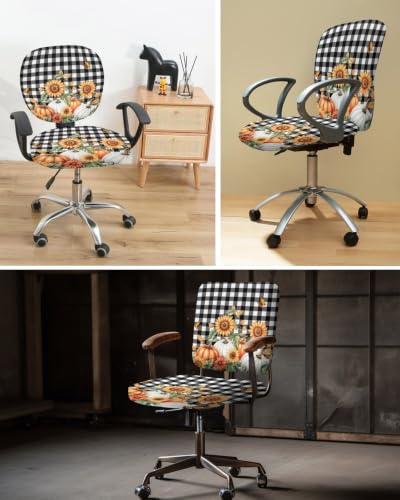 Savannan Office Chair Cover, Watercolor Fall Pumpkin Sunflower Protective Stretch Elastic Universal Cover for Desk Task Chair,Computer Rotating Chair 1 Pcs Butterfly Black White Plaid