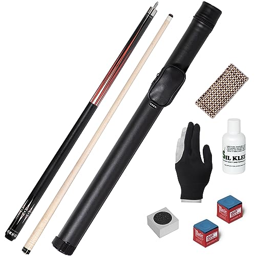 OKKO B-Series Professional Pool Billiard Cue Stick 58”, 13 mm Tip, w/Canadian Maple Shaft (18-21 oz) Hard Round Case & Accessories - style: B-1 (18 oz)