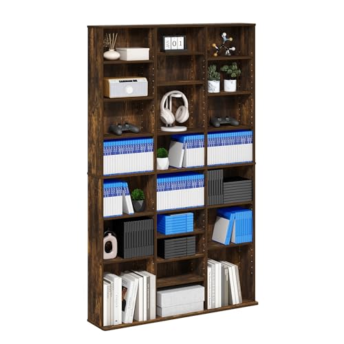 Furinno Jaya DVD Shelf, 24-Shelf Wide CD Rack, Media Shelf with Adjustable Shelves, 8 x 3 DVD Storage Cabinets for CD Blueray Game Disc, Easy Assembly, for Living Room, Home Office, Amber Pine - color: Amber Pine, size: 24-Shelf