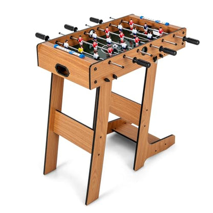 GYMAX Folding Foosball Table, Freestanding Soccer Game Table with 2 Balls for Family, Home, Game Room Teens Adult - style: Natural,27 inch