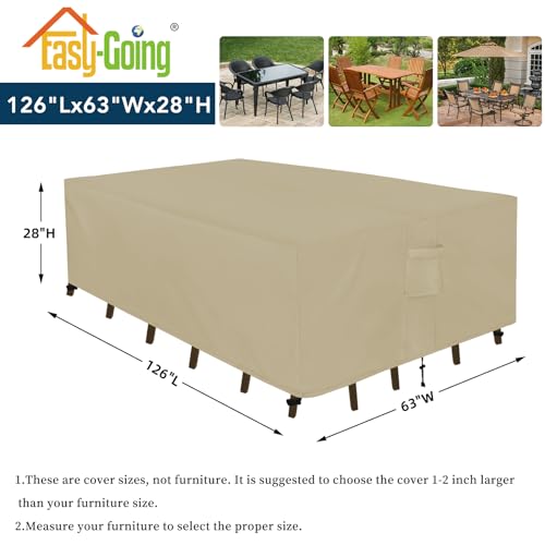 Easy-Going Rectangle Patio Furniture Cover Waterproof Outdoor Dining Table and Chair Cover Anti-UV Outside Sectional Sofa Set Covers (126"L x 63"W x 28"H, Camel) - color: Camel, size: 126"L x 63"W x 28"H