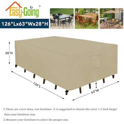 Easy-Going Rectangle Patio Furniture Cover Waterproof Outdoor Dining Table and Chair Cover Anti-UV Outside Sectional Sofa Set Covers (126"L x 63"W x 28"H, Camel) - color: Camel, size: 126"L x 63"W x 28"H