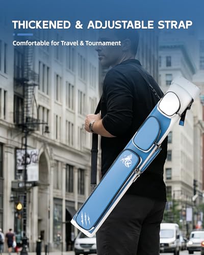 KONLLEN 2x4 Hard Pool Cue Case – Professional Billiards Cue Case for 2 Butts & 4 Shafts, Durable Hard Shell Cue Bag with Adjustable Shoulder Strap, Large Storage Pockets - color: 2x4-Blue