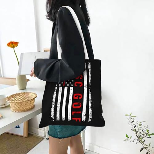NIENIE American Flag Disc Golf Tote Bag for Women Shopping Bags Reusable Large Capacity Casual Shoulder Handbags DIY Gift Bags Cute Canvas Tote Bag