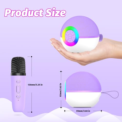 goopow Mini Karaoke Machine Speaker for Kids Adults, Portable Bluetooth Microphone Song Toys with LED Light, Best Chritmas Birthday Festival Gift for 3 4 5 6 7 8+ Year Old Girls Boys (Purple-2MIC) - color: Purple-2Mic