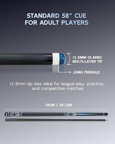 CRICAL Carbon Fiber Pool Cue Stick 58" Billiard Cue Sticks Professional Low Deflection Pool Sticks with 3/8 * 8 Pin Joint and 12.5mm Tip - color: 004-CL04