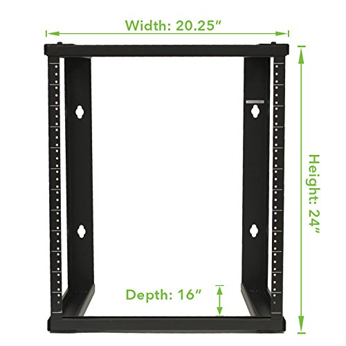 NavePoint 12U Wall Mount Rack - Server Rack for 19 Inch IT Equipment Open Frame Rack – Network Rack for AV & Server Equipment 16” Deep Rack, Black - size: 12U
