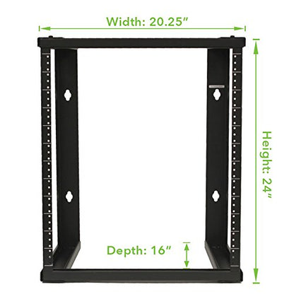 NavePoint 12U Wall Mount Rack - Server Rack for 19 Inch IT Equipment Open Frame Rack – Network Rack for AV & Server Equipment 16” Deep Rack, Black - size: 12U