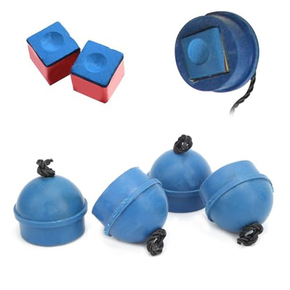 4Pcs Pool Chalk Holder, 1.6 x 1.4 x 1.6in Cue Chalk Holder Pool Billiards, Rubber Billiard Chalk Holder with 10.2in Cord for Billiards Professional or Enthusiast, Blue