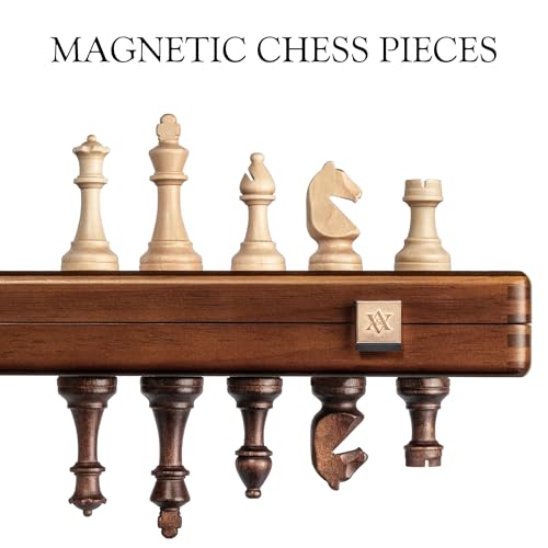 A&A 15" Magnetic Wooden Chess Set, Handmade 3" King Height Unique Chess Pieces with 2 Extra Queens, Tournament Portable Travel Chess Game Set for Adults Kids
