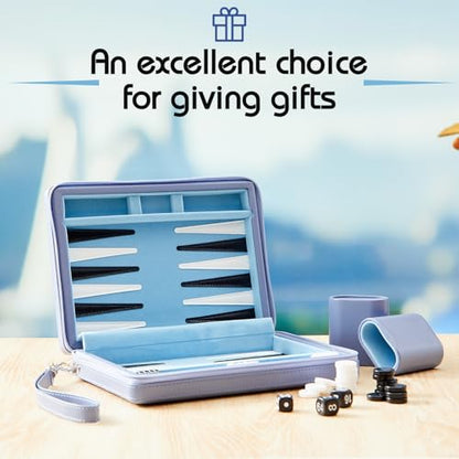 Jerify Travel Backgammon Set Board Games for Adults Portable Backgammon 9.4 x 7.1 inches Leatherette Case Classic Strategy Game for Families Companion Airplane, Camping(Blue) - color: Blue