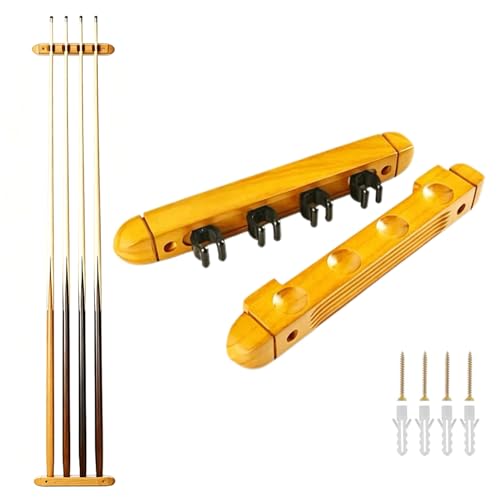 Wooden Billiard Cue Sticks Rack,2-Piece 4/6/8 Billiard Pool Cue Rack Wall Mounted Holders (wood yellow, 4 cue) - color: wood yellow, size: 4 cue