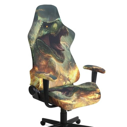 4Pcs Office Chair Seat Cover Stretchable Crazy Dinosaur Gaming Chair Covers Slipcovers Universal Stretchable High Back Rotating Desk Armchair Slipcovers Protector, One Size - color: Crazy Dinosaur