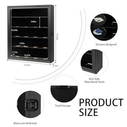 20 Hockey Puck Display Case - Puck Holder Wall Mount Cabinet Stand - Hockey Puck Shadow Box with Glass, Large Black - size: Large-Black