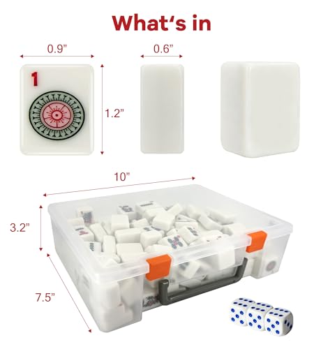 166 American Mahjong Tiles Only with Portable Carrying Storage Box & 3 Dice, 1.2" Mahjong Set for Party, Play with Friends Family (White) - color: White